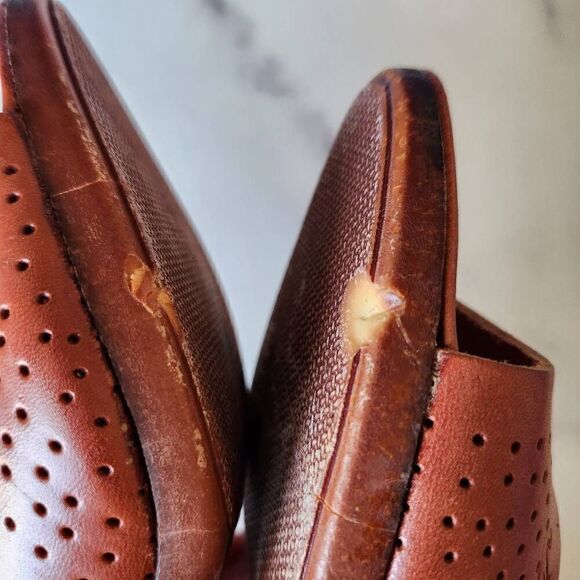 Jems Italian leather women's high heels size 9 Brown pecan cognac open peep toe - Picture 10 of 11